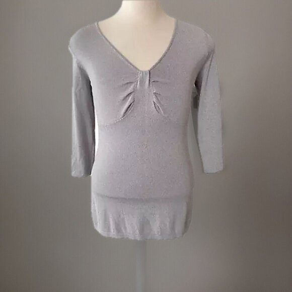 Grace Dane Lewis Womens Shirt Small Silver Gray Rayon Nylon Blouse Top Casual - Picture 1 of 12